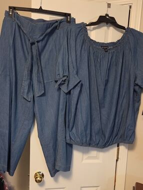 I.N. Studio Soft Denim-Look Blue Two-Piece Set